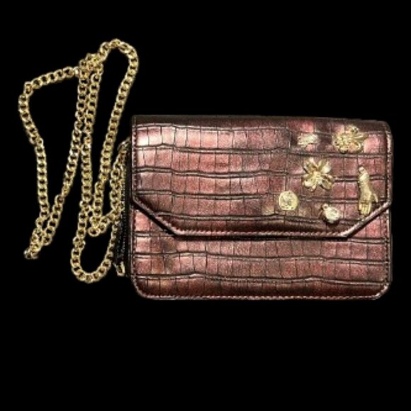 ✨ Kate Landry Burgundy Croc-Embossed Crossbody / Wallet-on-Chain ✨ - Picture 1 of 13